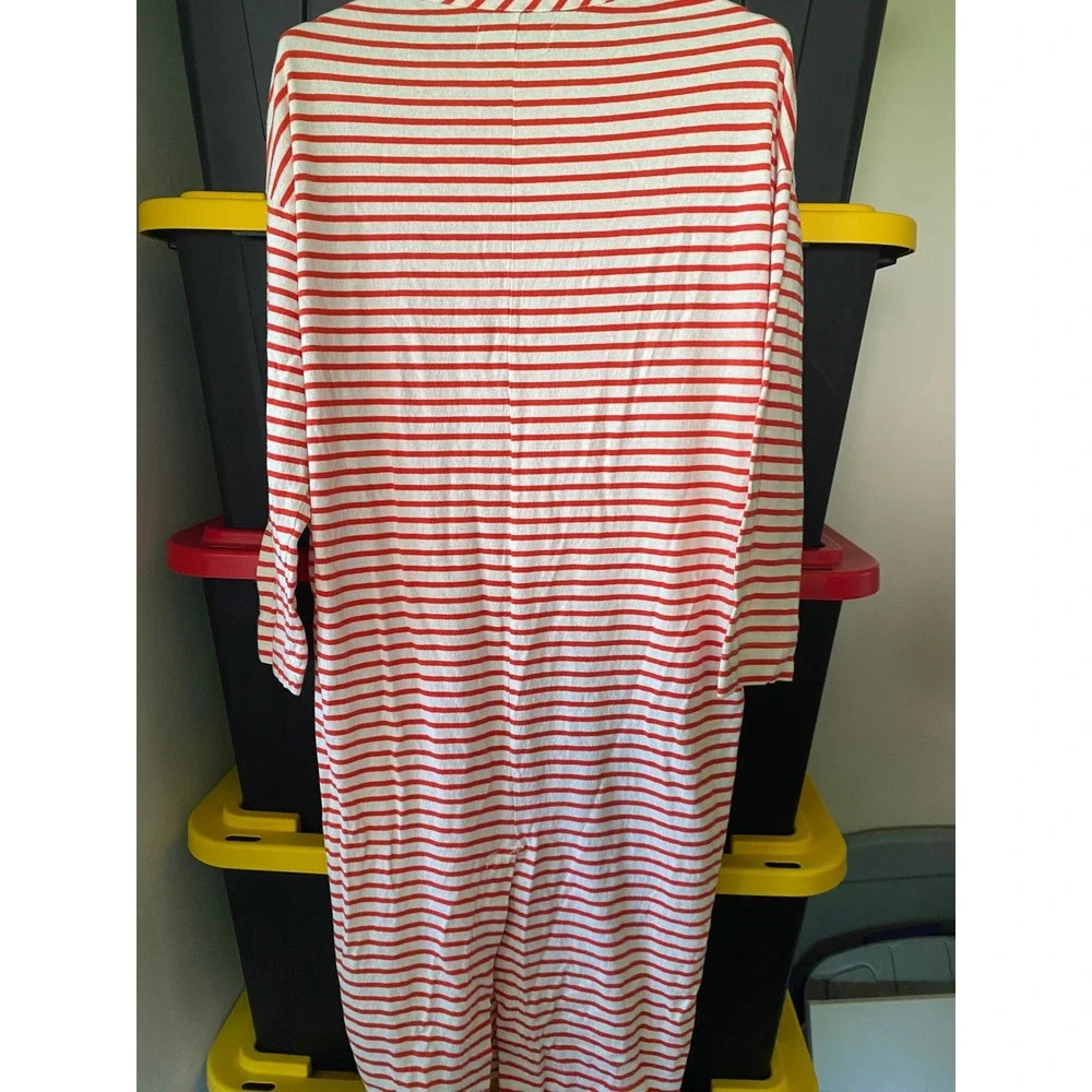 Free People Tivoli Midi Dress Striped Long Sleeve XS Red White Nautical Beach